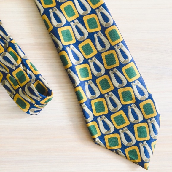 Vintage GUCCI Horseshoe Tie 🐎 100% SILK Mod Tie - Picture 2 of 8